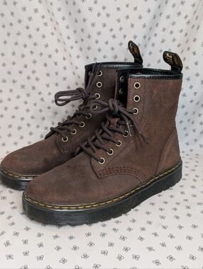 Dr Martens Women's Size 7 Zavala Combat Boot Brown Suede Great Condition